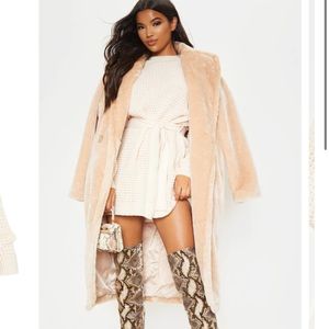 Cream Soft Touch Belted Knitted Sweater Dress Pretty Little Thing